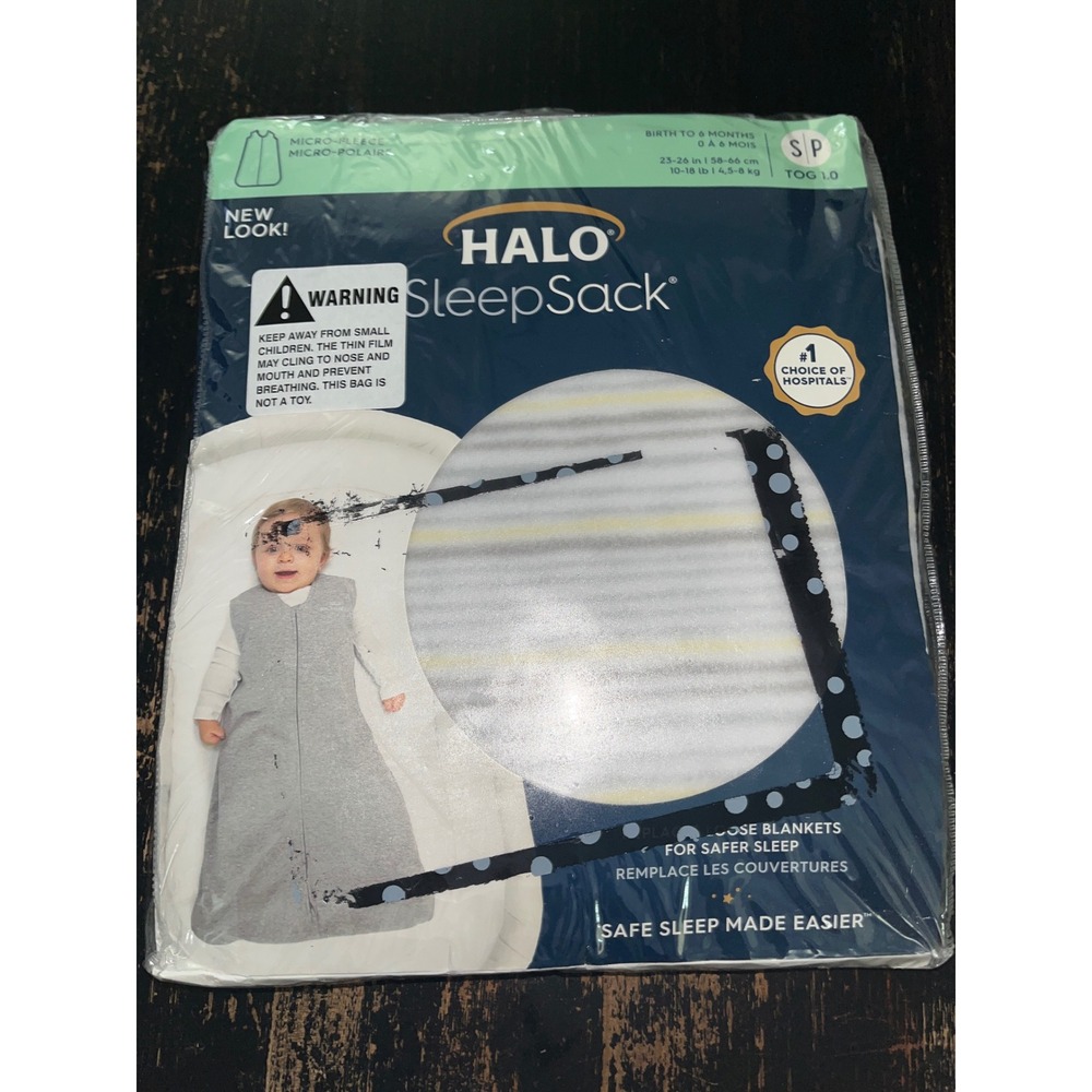 HALO SleepSack Micro-Fleece Wearable Blanket Gray Yellow Stripe 0-6M TOG 1.0 NIP